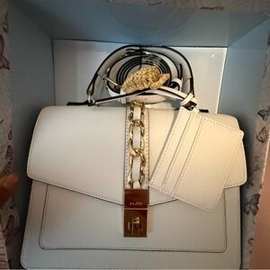 Aldo Cream Satchel with Gold Chain Detail